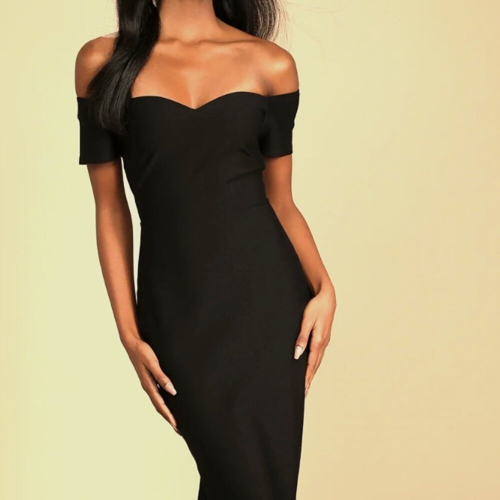 Black Off the Shoulder Midi Dress